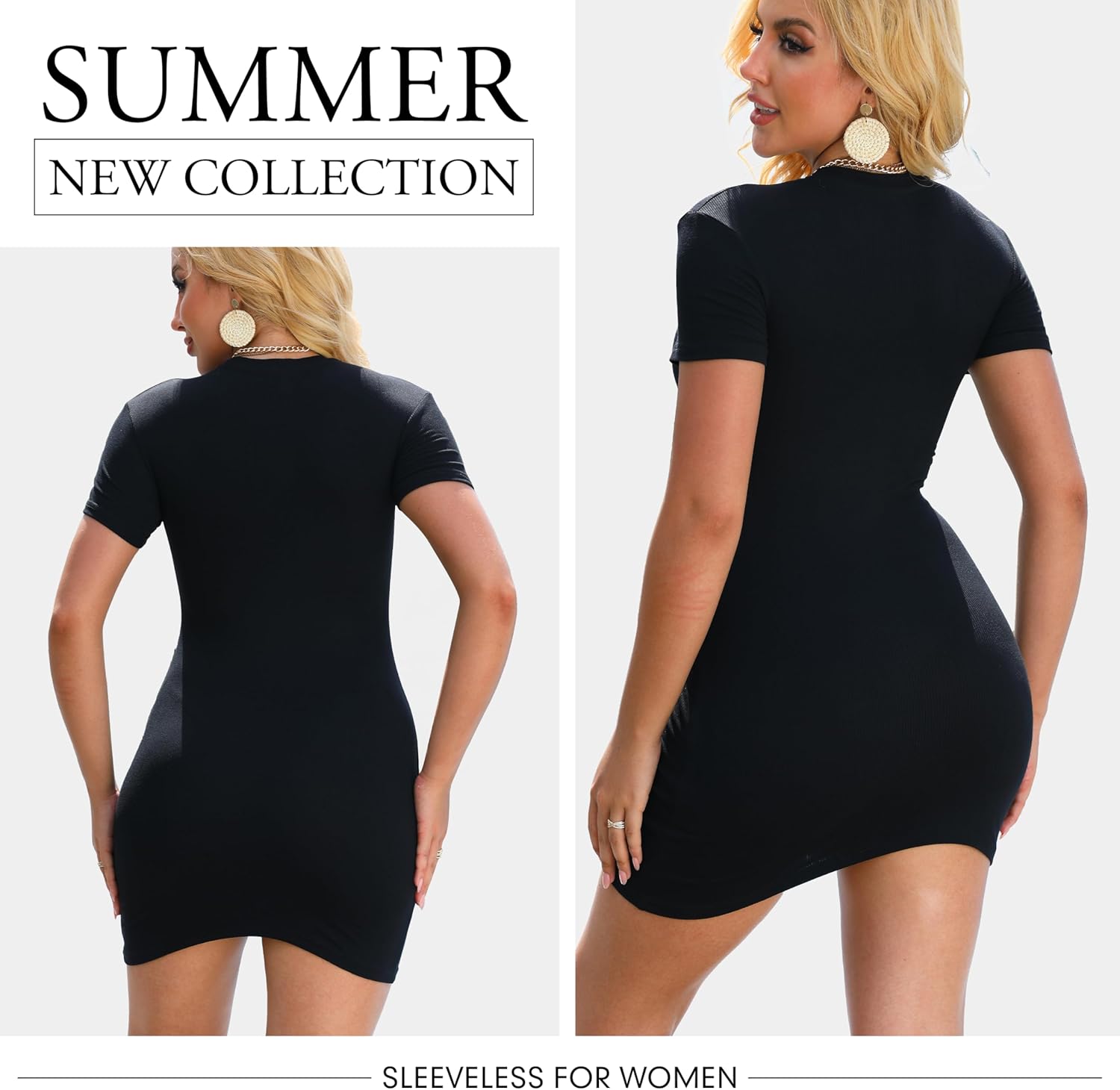 3 Pack Summer Dresses for Women Crew Neck Short Sleeve T Shirt Dress Basic Ribbed Bodycon Mini Dress