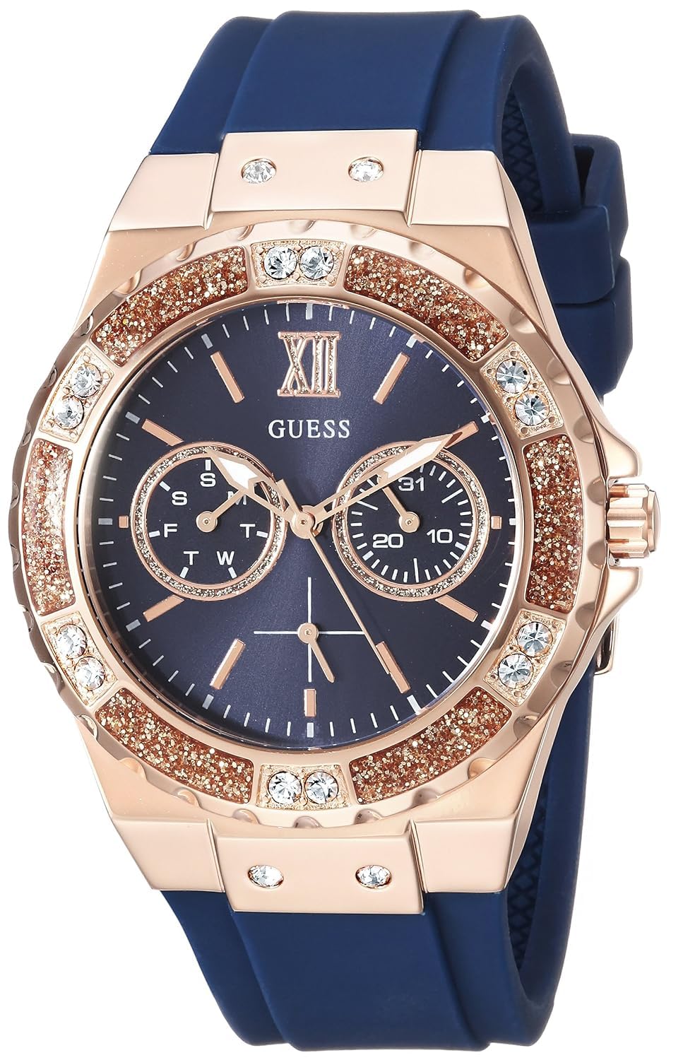 GUESS Women's Stainless Steel + Stain Resistant Silicone Watch