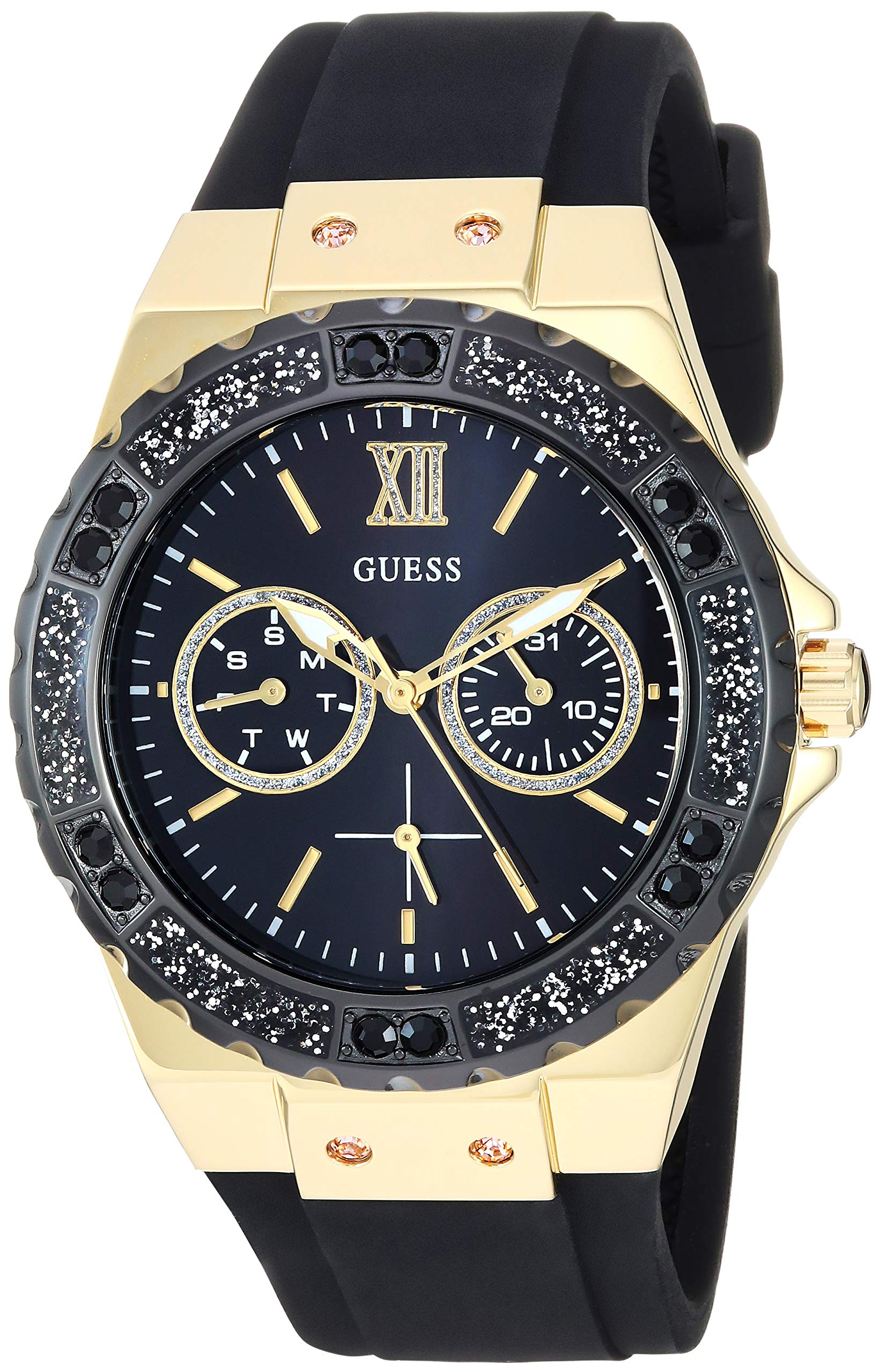 GUESS Women's Stainless Steel + Stain Resistant Silicone Watch