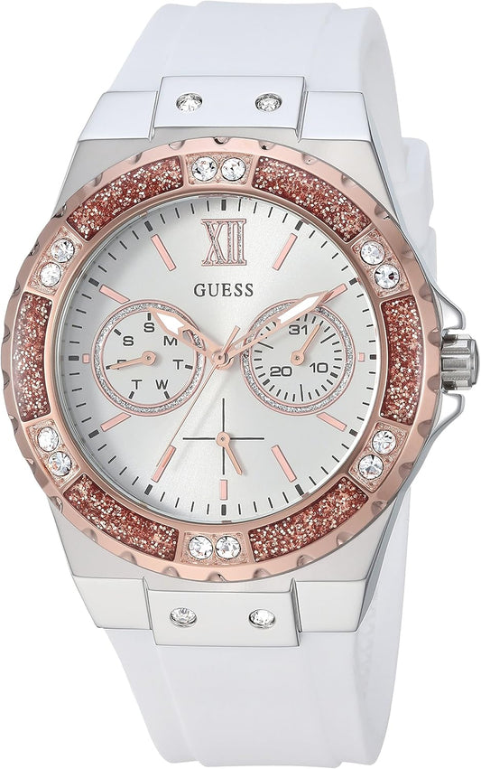 GUESS Women's Stainless Steel + Stain Resistant Silicone Watch