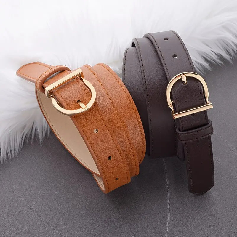 Women's Belt Fashion Pin Buckle Thin Belt Genuine Luxury Soft Belt