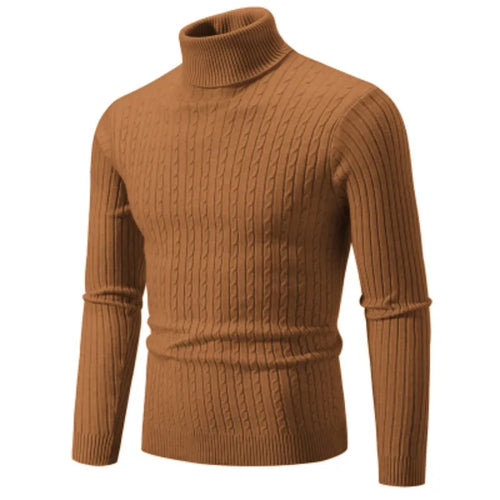 New Men's High Neck Sweater Solid Color Pullover Knitted Warm Casual