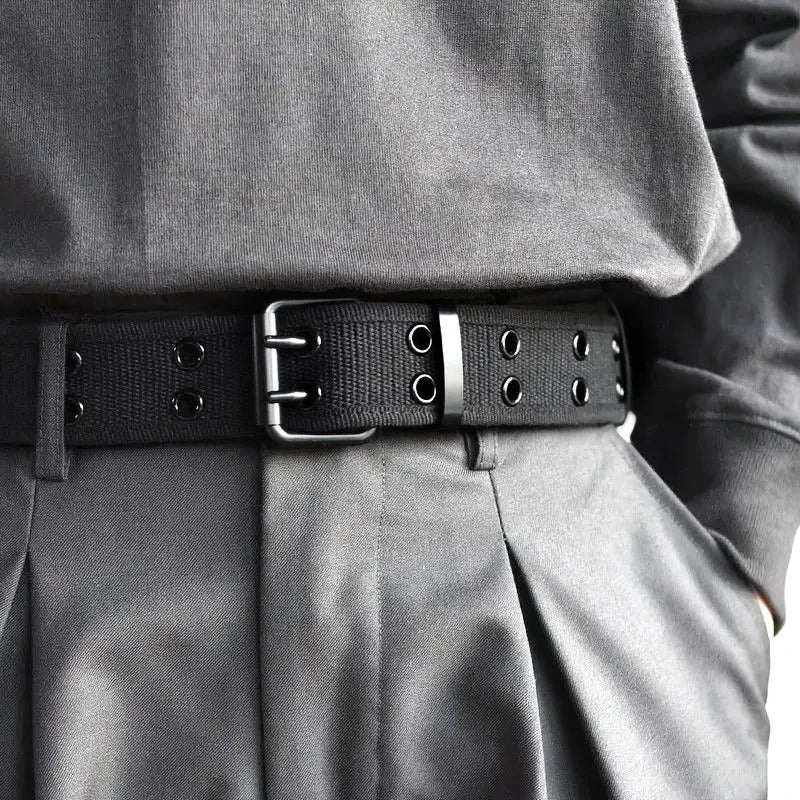 2024New Men's Double Row Needle Buckle Woven Belt Women's Belt Leisure