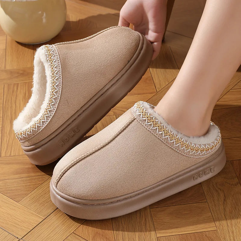 New Fashion Fluffy Platform Slippers for Women 2024 Winter Plush Warm