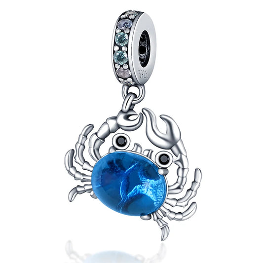 Hot Sale Charms 925 Sterling Silver Blue Crab Charms Beads Fit Pandora