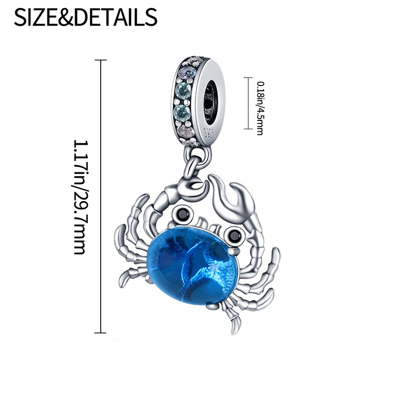 Hot Sale Charms 925 Sterling Silver Blue Crab Charms Beads Fit Pandora