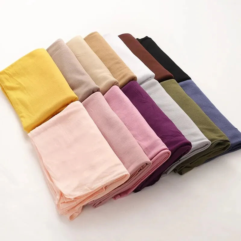 Modal Cotton Jersey Hijab Scarf Long Muslim Shawl Plain Soft Turban