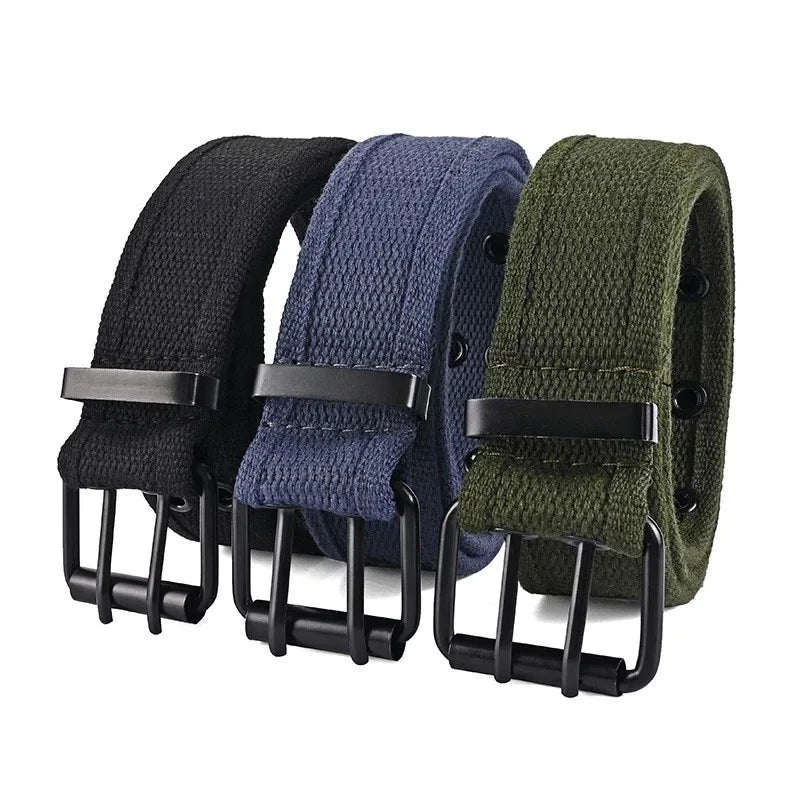 2024New Men's Double Row Needle Buckle Woven Belt Women's Belt Leisure