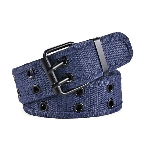 2024New Men's Double Row Needle Buckle Woven Belt Women's Belt Leisure