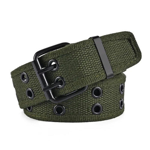 2024New Men's Double Row Needle Buckle Woven Belt Women's Belt Leisure