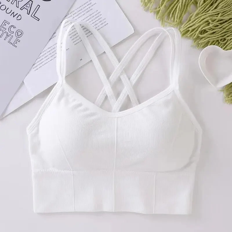 Sexy Women Tops Back Cross Strap Tank Top Push Up Running Sports Bra