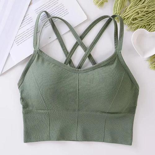 Sexy Women Tops Back Cross Strap Tank Top Push Up Running Sports Bra