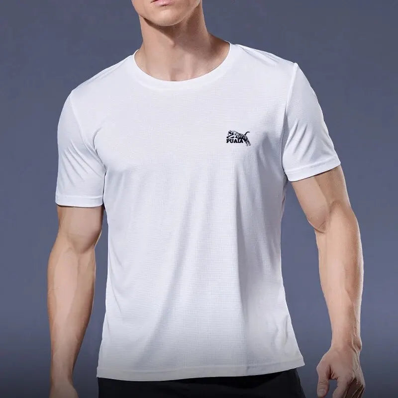 Men's Summer New Fashion Solid Colour Loose Breathable Round Neck