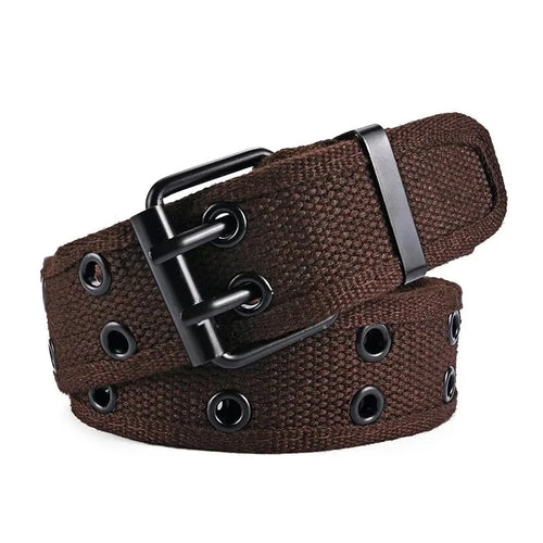 2024New Men's Double Row Needle Buckle Woven Belt Women's Belt Leisure