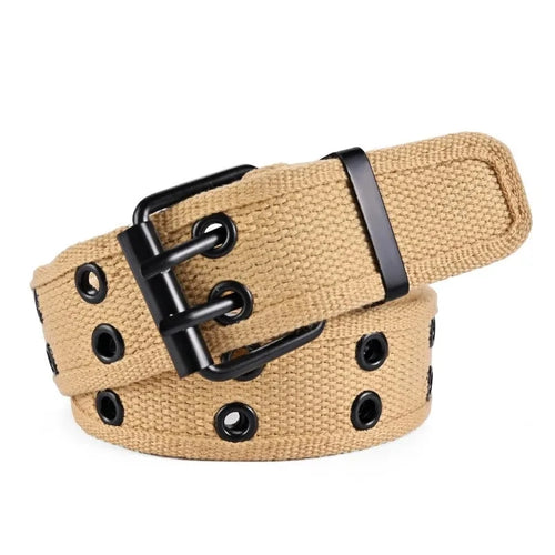 2024New Men's Double Row Needle Buckle Woven Belt Women's Belt Leisure