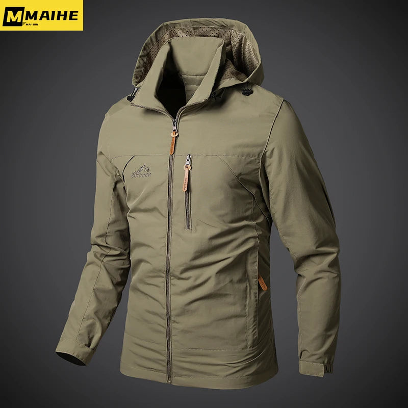 Mens Windbreaker Jackets Waterproof Military Hooded Coat Male New