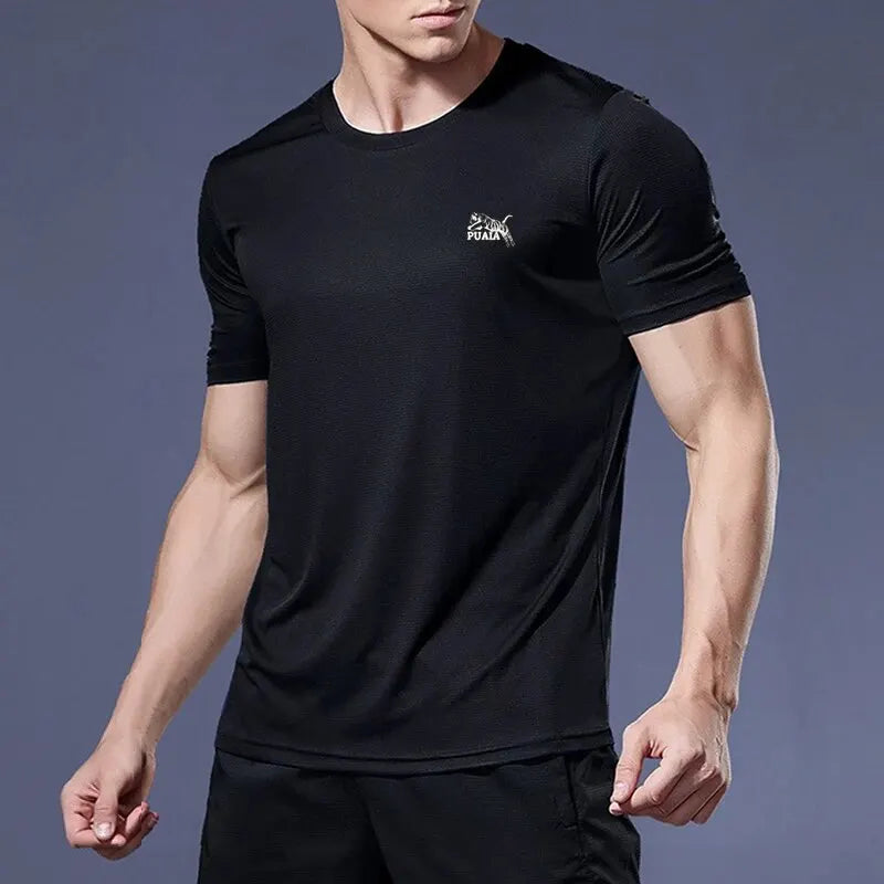 Men's Summer New Fashion Solid Colour Loose Breathable Round Neck