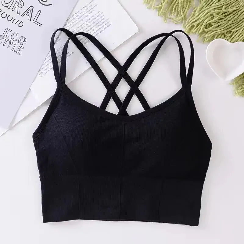 Sexy Women Tops Back Cross Strap Tank Top Push Up Running Sports Bra