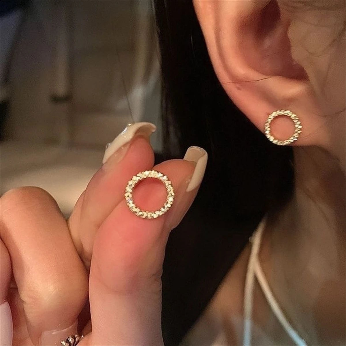 Simple Gold Color S925 Silver Needle Crystal Stud Earrings for women